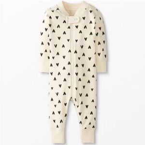 Hanna Anderson hearts on ecru baby toddler zip pajama size 3T